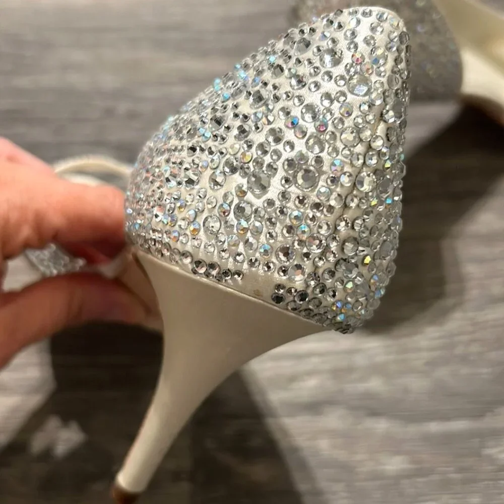 Benjamin Adams Heels 7 37.5 Prom Catherine Sparkle Duchesse Silk Wedding Peeptoe